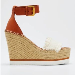 SEE BY CHLOE : Glyn Canvas & Leather Espadrille Sandals, Cream/Tan Size 7
